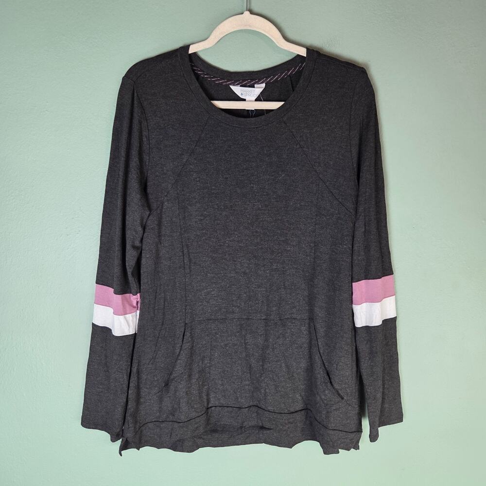 Market & Spruce Womens Large Falina Kangaroo Pocket Knit Top Long Sleeve Casual